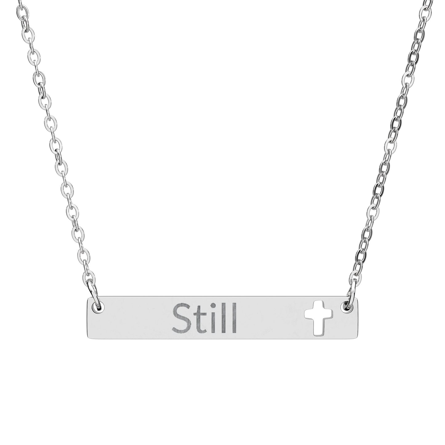 Quiet Mark — Engraved Cutout Cross Bar Necklace