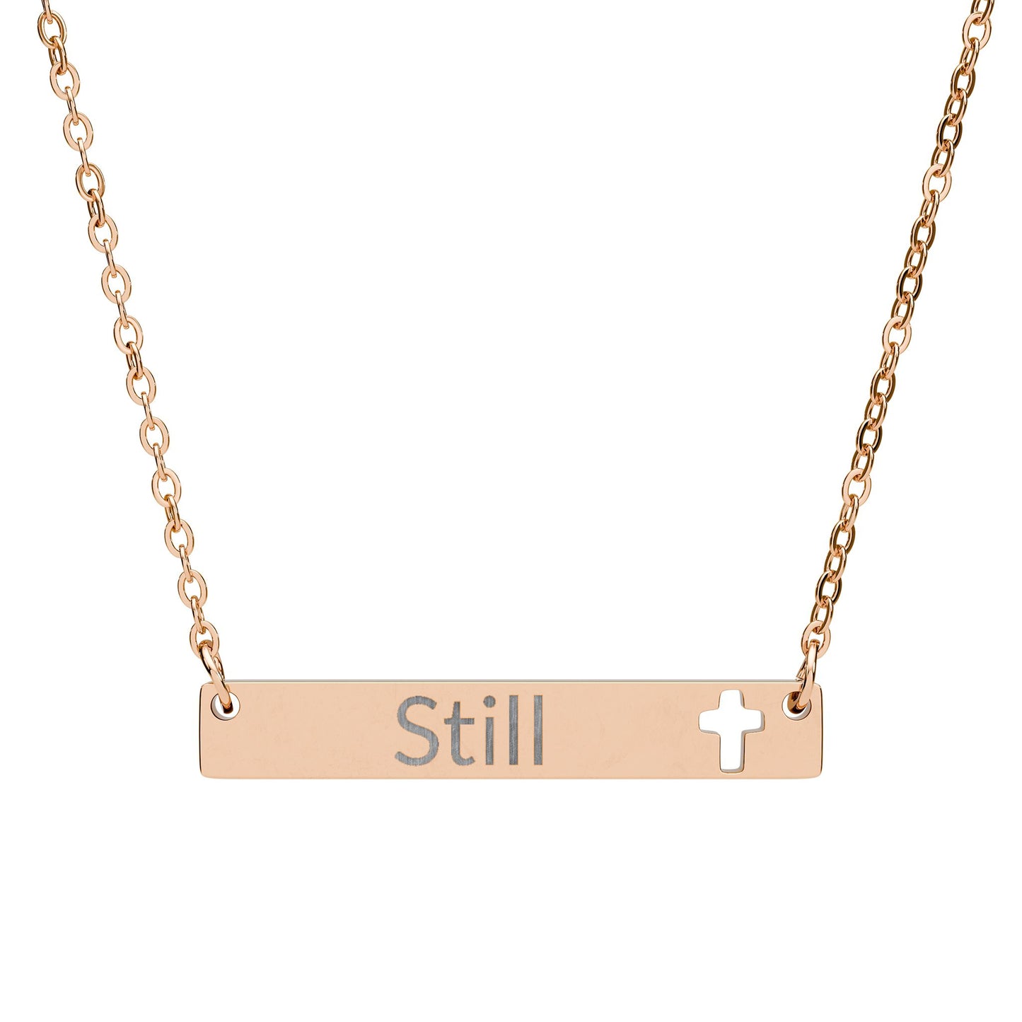 Quiet Mark — Engraved Cutout Cross Bar Necklace