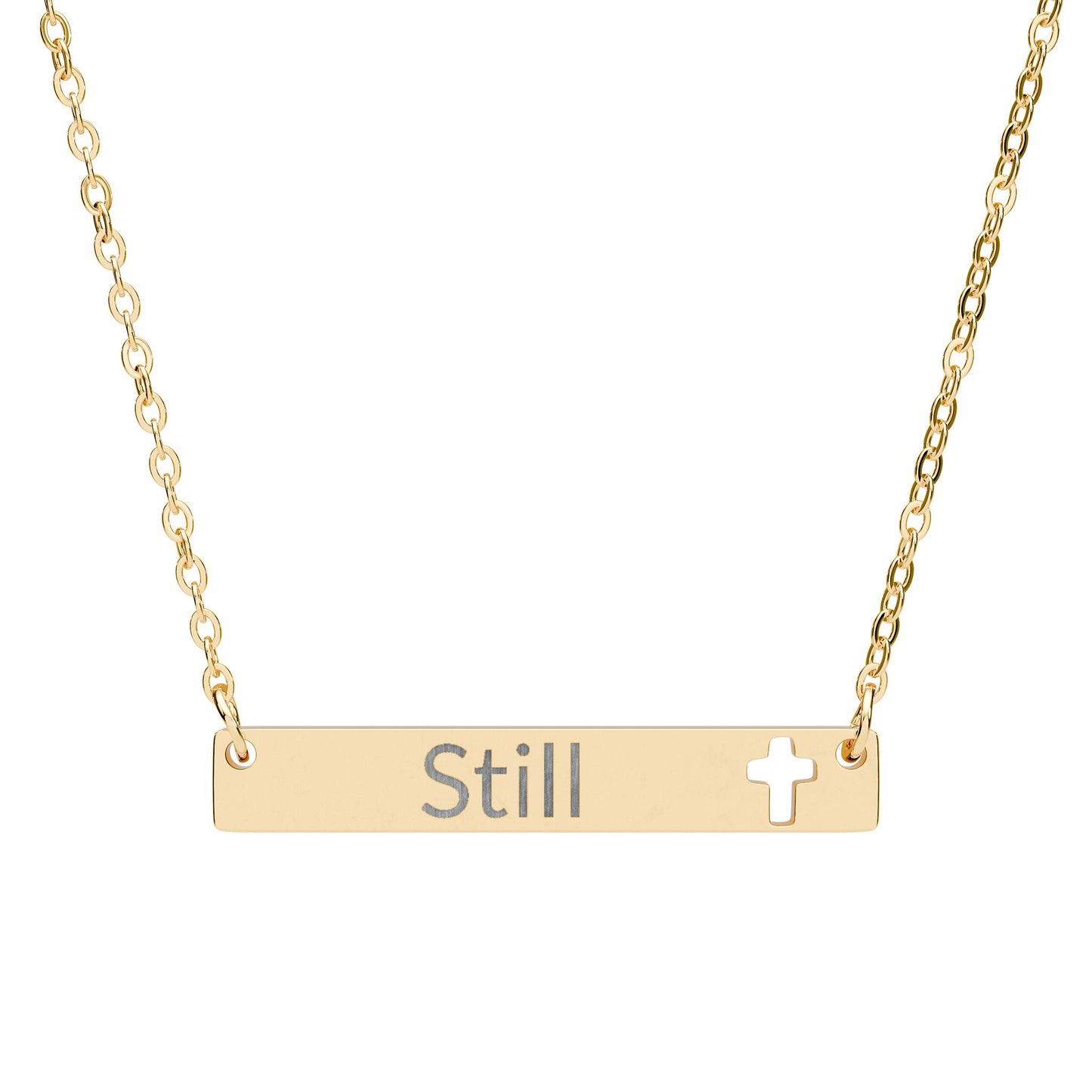 Quiet Mark — Engraved Cutout Cross Bar Necklace