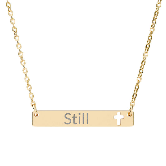 Quiet Mark — Engraved Cutout Cross Bar Necklace